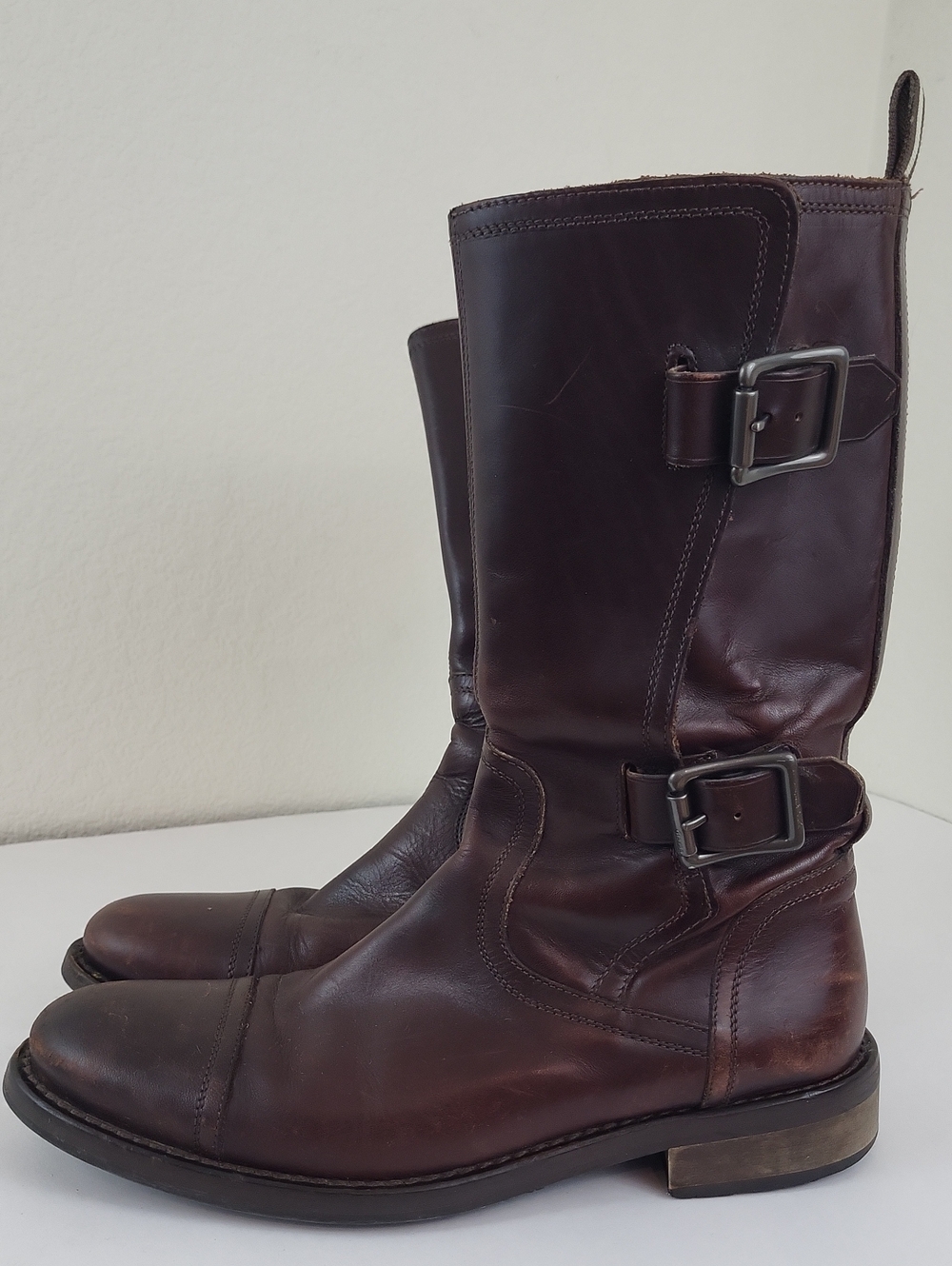 Coach Clifford Men’s Leather Moto Engineer Boots Brown Size 8.5 D
